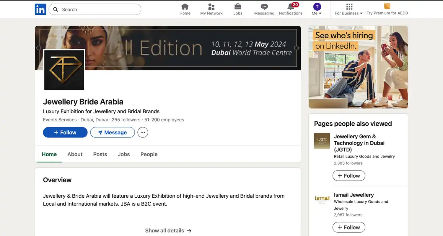 LinkedIn Strategy for Jewellery and Bride Arabia